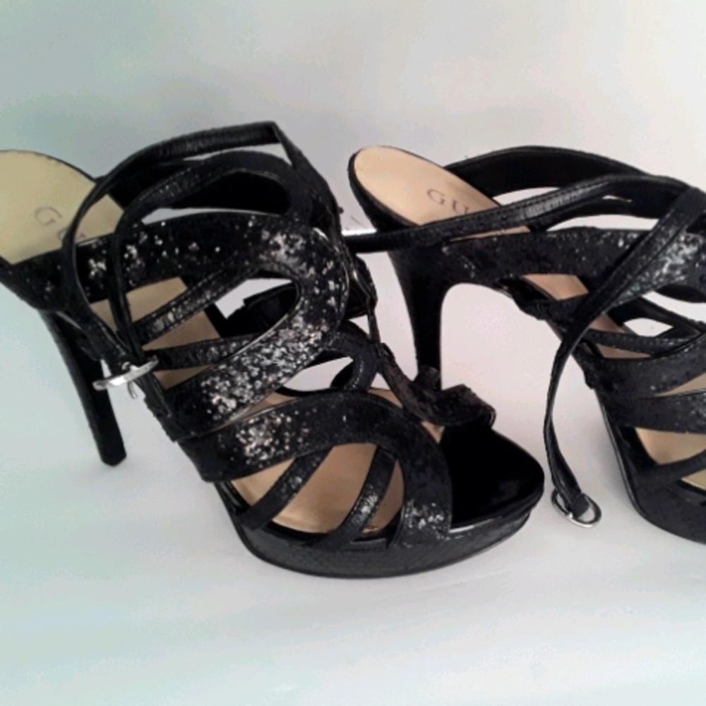 Sparkly Black Guess Strappy Heels